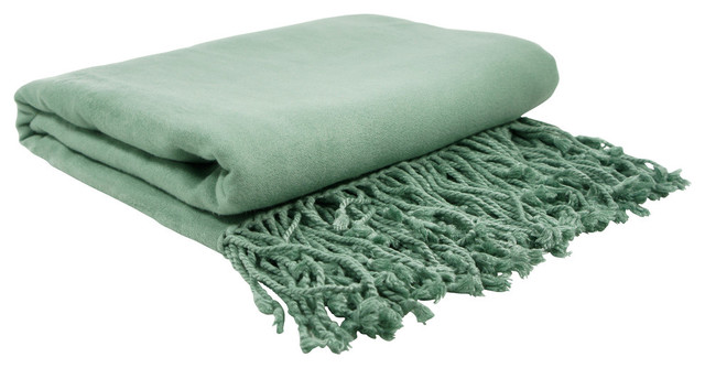 Bamboo Velvet Throw, Spa 50"x65" With 6" Fringe