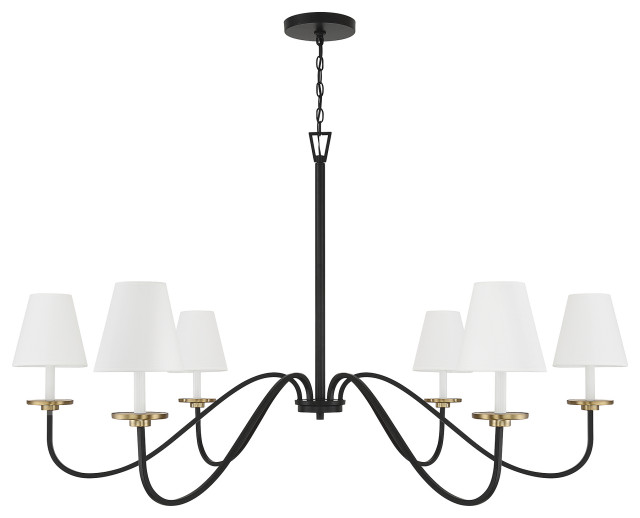 6-Light Chandelier, Black With Natural Brass Accents