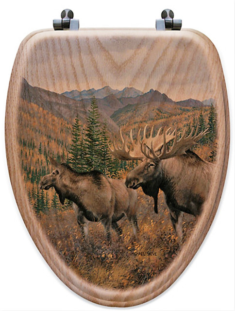 Bull And Cow Moose Oak Toilet Seat Rustic Toilet Seats By
