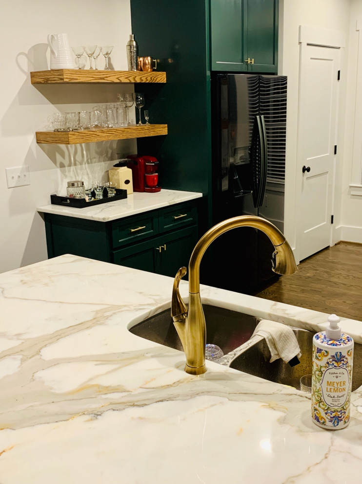 Dark Green Cabinets Add Elegance to a Welcoming Kitchen