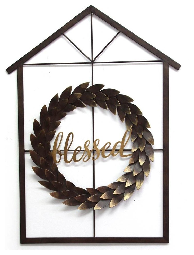 Blessed Wreath & House Wall Decor in Black, Bronze and Gold