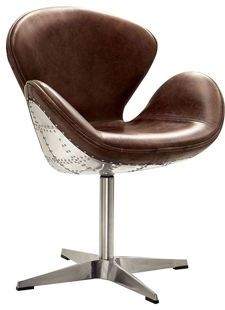 Acme Brancaster Accent Chair Swivel Retro Brown And Aluminum