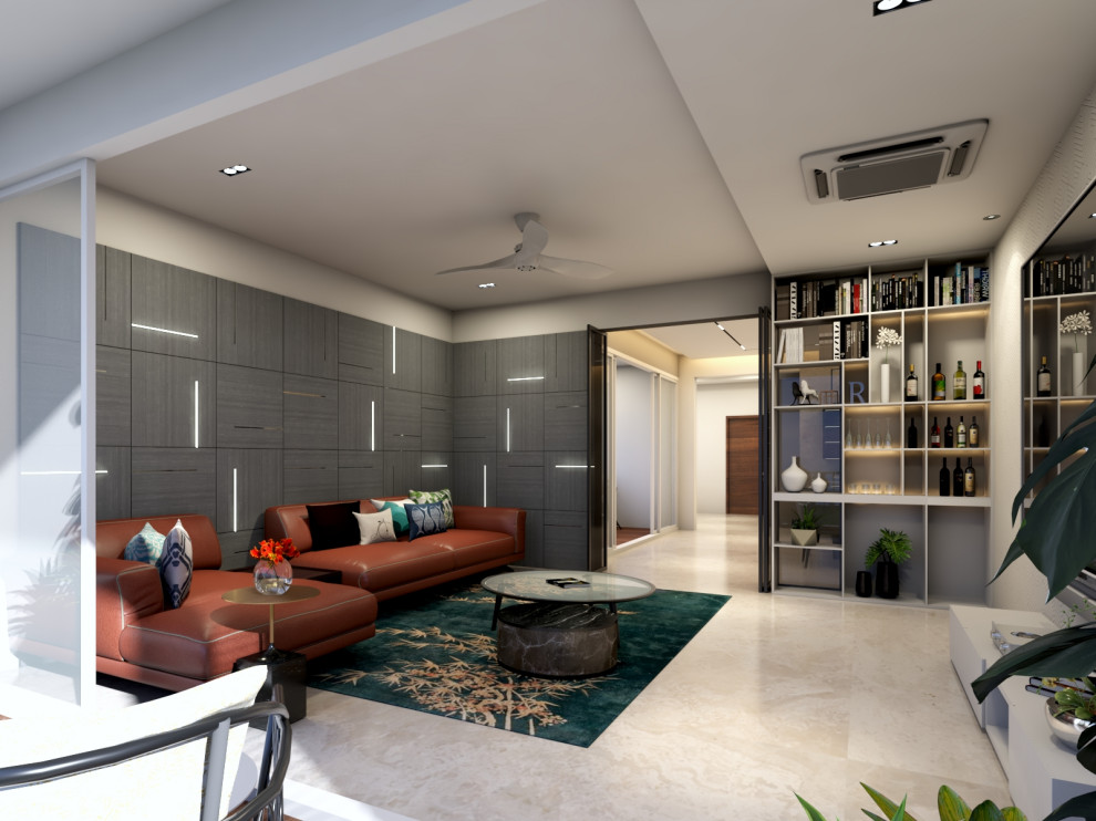 Design ideas for a contemporary family room in Hyderabad.