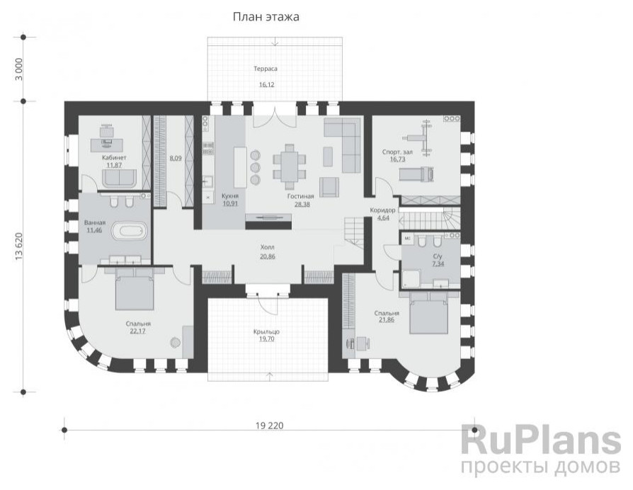 Rg5940 - Одноэтажный дом с подвалом и эксплуатируемой крышей