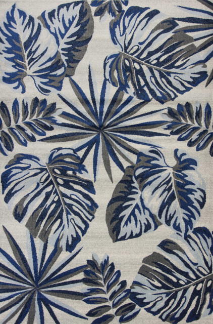 HomeRoots 8'x11' Grey Blue Machine Woven Tropical Leaves Indoor Area Rug