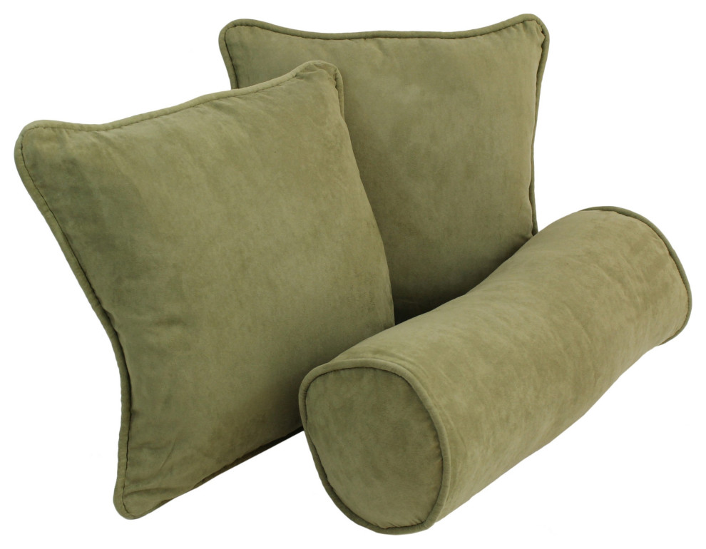 Double-Corded Solid Microsuede Throw Pillows With Inserts, Set of 3, Sage Green