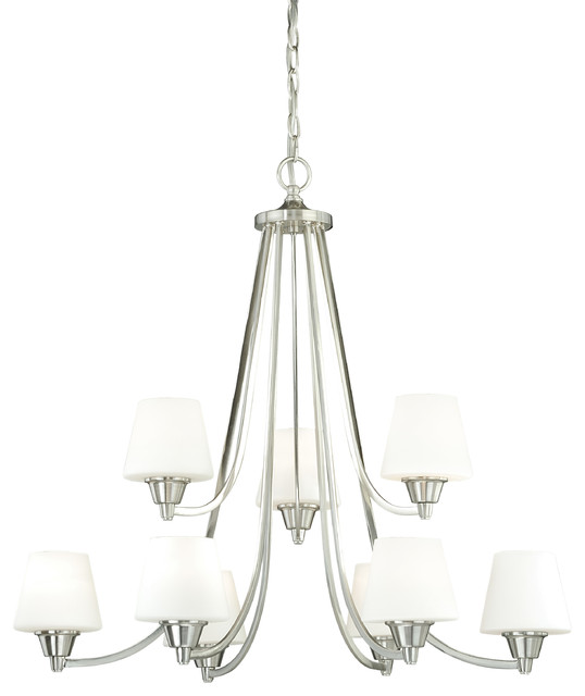 Vaxcel Calais Satin Nickel & Frosted Opal Glass Nine-Light 30'' Wide Chandelier