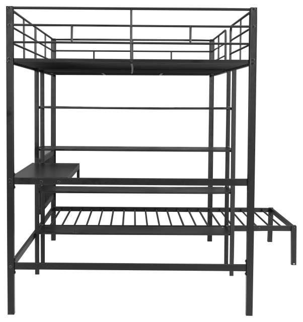 Gewnee Full Over Twin Metal Bunk Bed with Desk and Shelves in Black ...