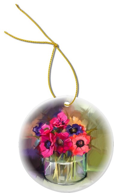 Beeautiful Ornament Flower Vass bouquet of flowers vase oil painting design round porcelain christmas ornament contemporary christmas ornaments by rikki knight llc