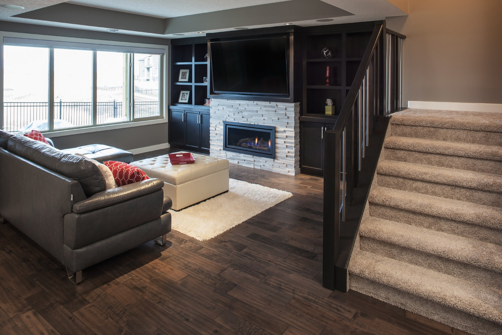 This is an example of a contemporary basement in Calgary.