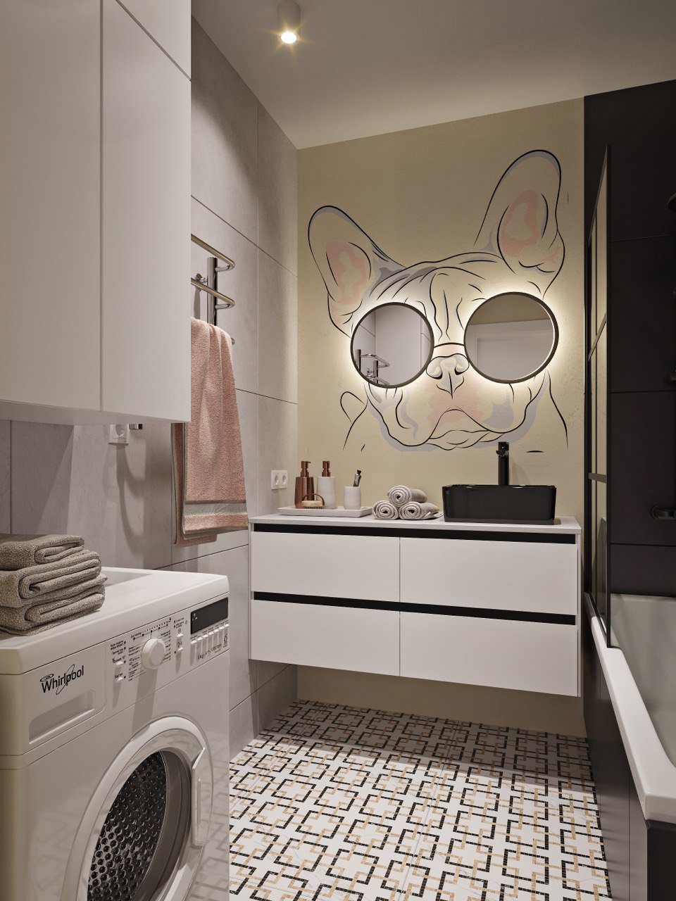 Дизайн сан узла с росписью стен