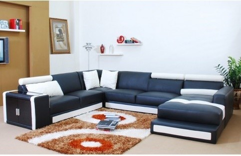 TOSH Furniture - European Leather Sectional Sofa - Black - TOS-VT-S1332-LT-005-2