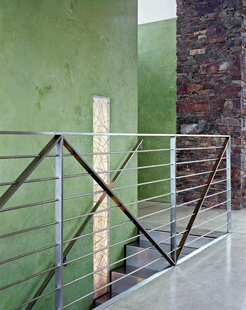 Design ideas for a mid-sized beach style metal straight staircase in San Francisco with metal risers.