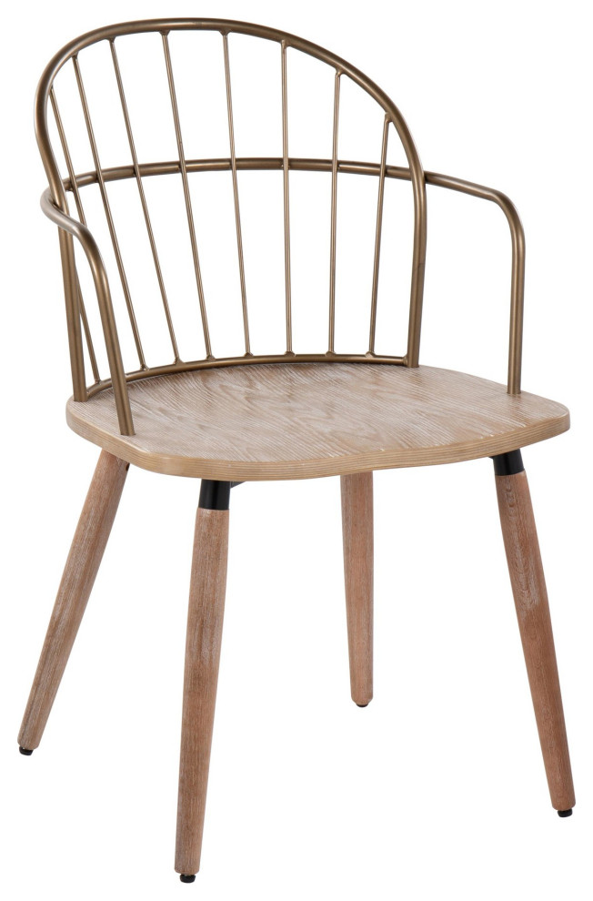 Riley Chair, Antique Copper Metal, White Washed Wood
