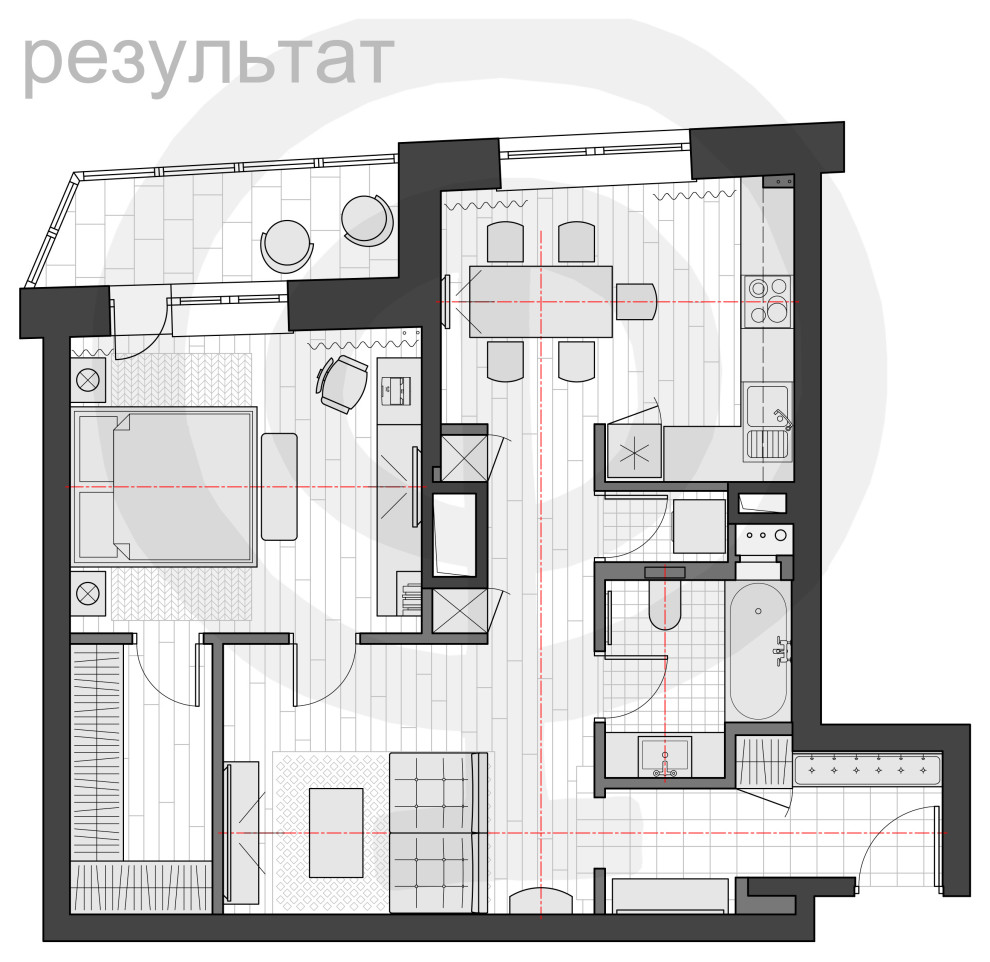 КВАРТИРА 62.5м² (площадь без балкона 58.0 м²)
