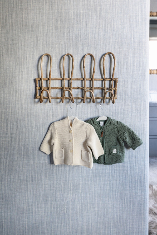 Nursery Boy Room - THIS ADORABLE NURSERY GOT A FULL MAKEOVER WITH ADDED WALLPAPER ON WALLS + CEILING DETAIL.  WE ALSO ADDED LUXE FURNISHINGS TO COMPLIMENT THE ART PIECES + LIGHTING