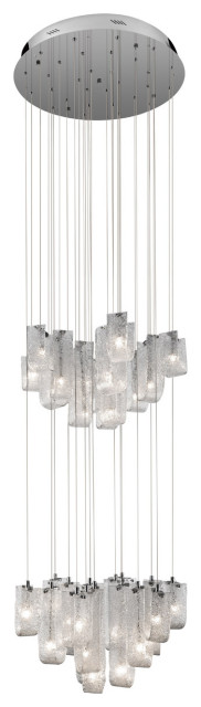 Zanne 30LT 2-Tier Pendant/Chandelier Chrome and Hand-Formed Clear Glass