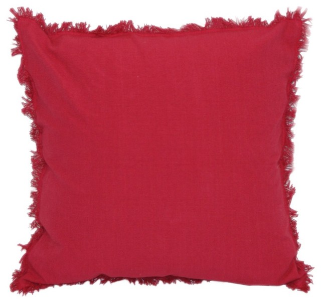 Fringe Red Cushion 20"x20" Contemporary Decorative Pillows by