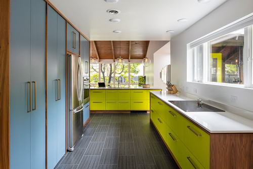 Midcentury Modern Kitchen Layout, Mid Century Modern Countertop Materials