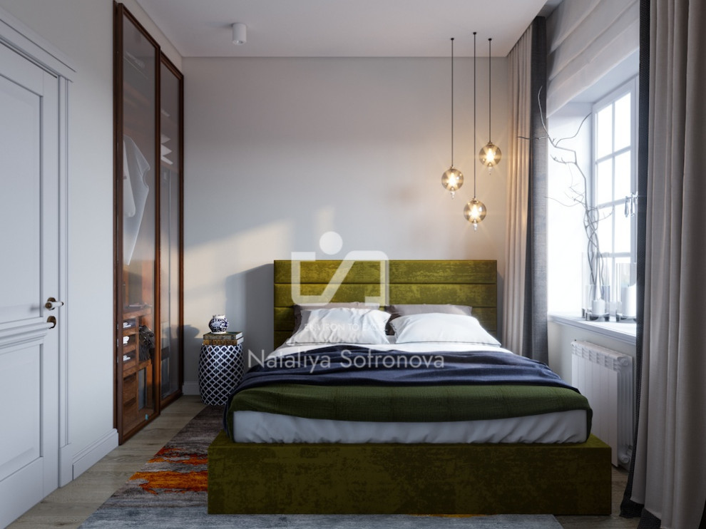 Bedroom with green bed