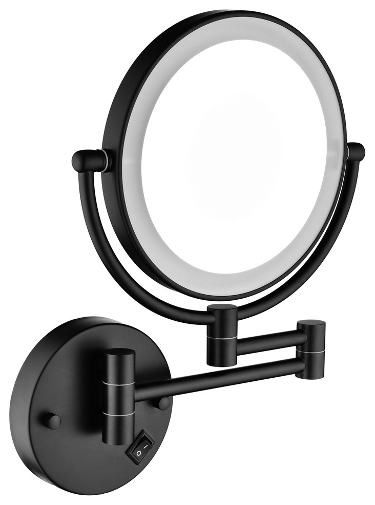 8" Round Framed Swing Arm Wall Mounted LED Makeup Mirror Transitional