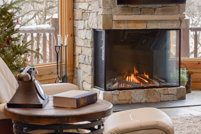 Cabin Gas Fireplace Rustic Family Room Minneapolis By All