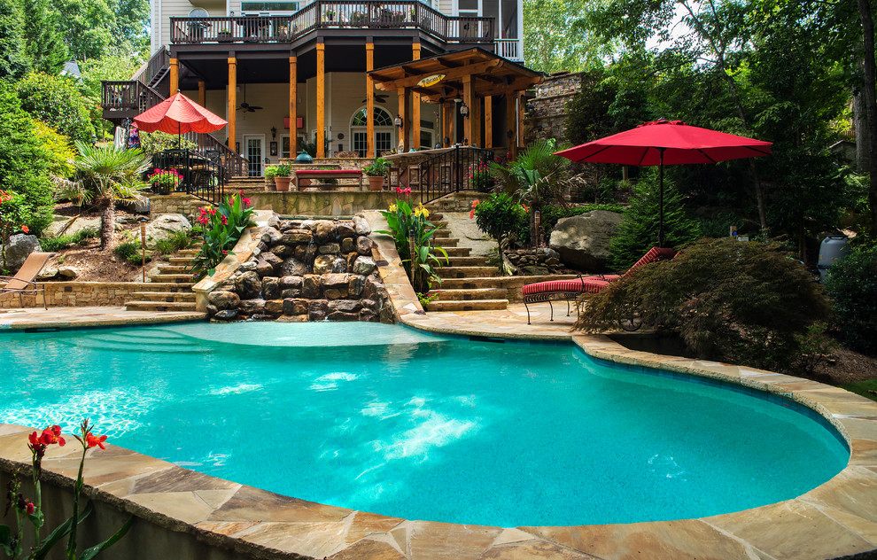 This is an example of a tropical pool in Atlanta.