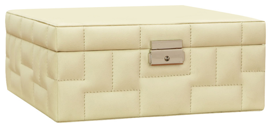 Quilted Storage Box -Beige Leather - 12.25 x 12.25