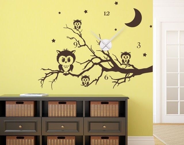 Owl Clock Wall Decal White 39 X30