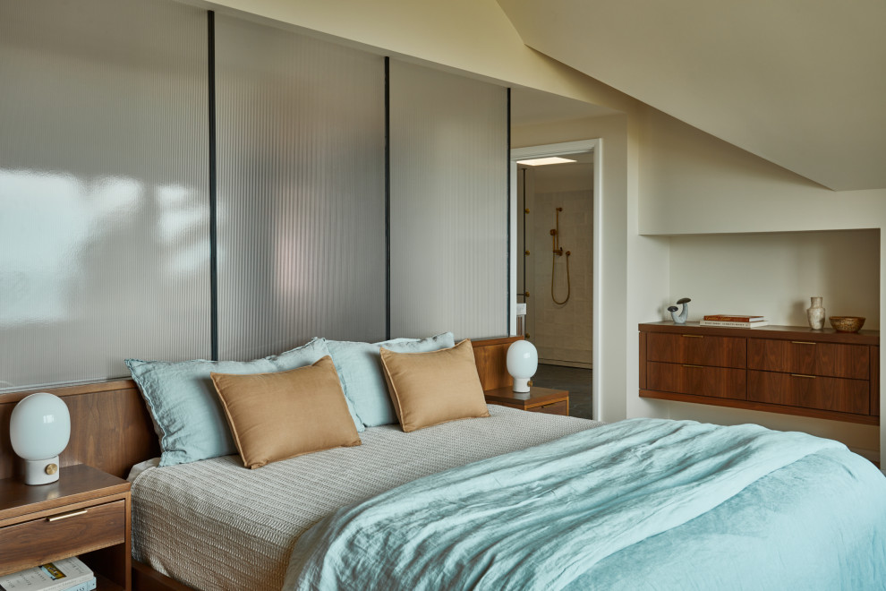 Diseño de dormitorio beige contemporáneo