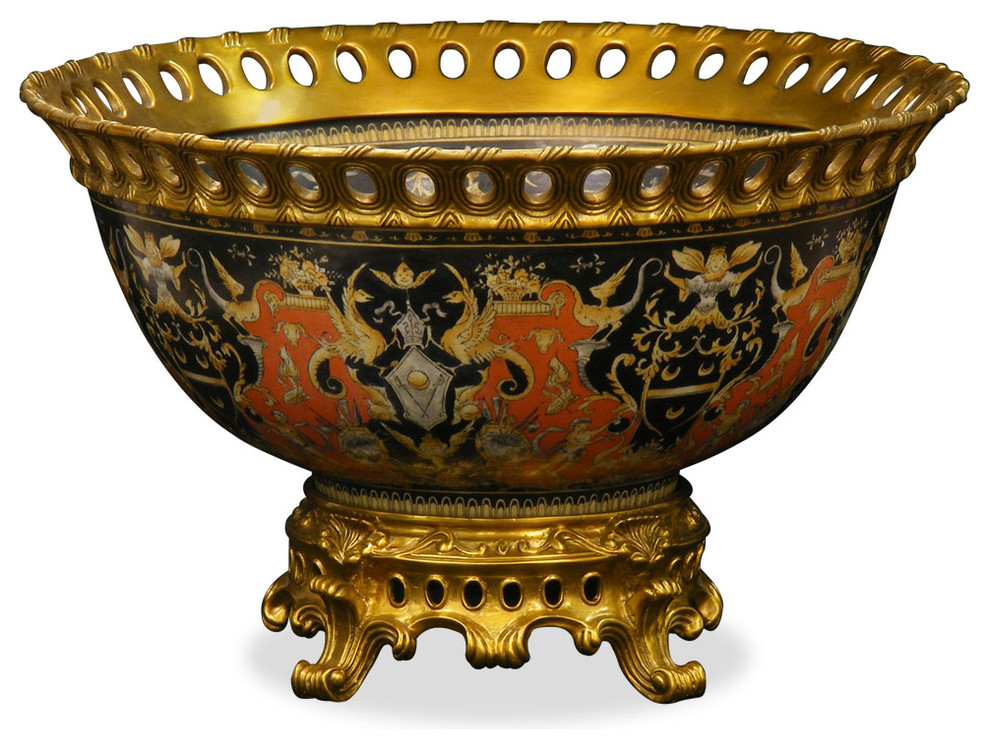 16.5in Ormolu Decorative Porcelain Bowl