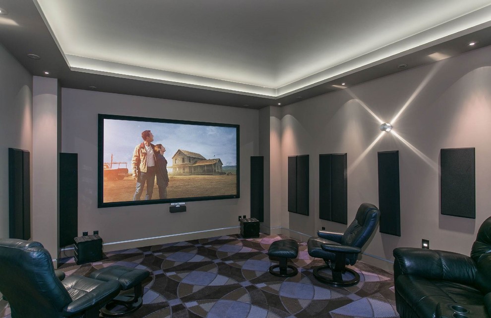 Inspiration for a contemporary home theatre in Vancouver.