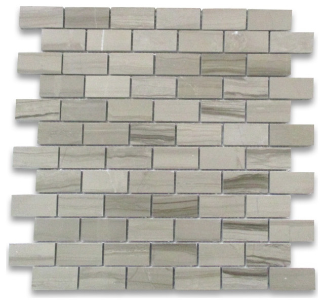 Athens Grey Marble 1x2 Brick Subway Mosaic Tile Haisa Dark Polished, 1 sheet