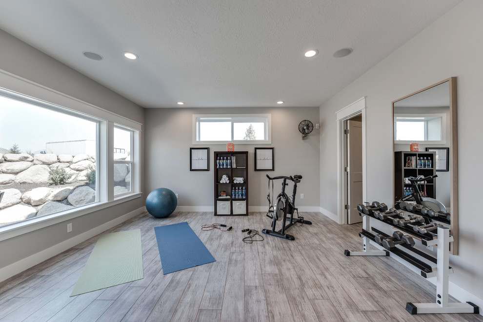 Design ideas for a mid-sized transitional multipurpose gym in Salt Lake City.