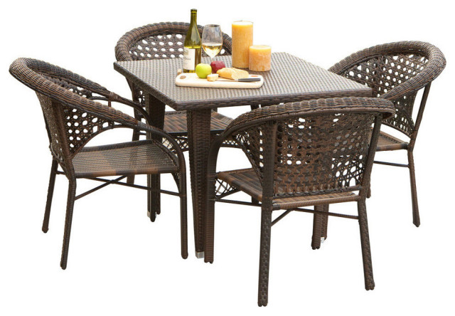 GDF Studio 5-Piece Louisiana Outdoor Wicker Dining Set