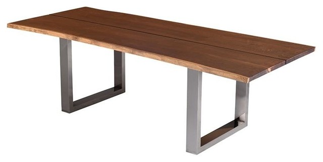 Chasia Dining Table Seared Oak Top Stainless Legs 96 Chasia Dining Table Seared Oak Top Stainless Legs 96