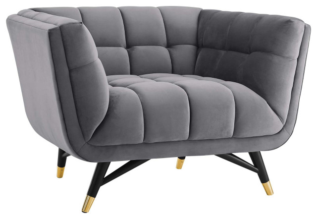 Performance Velvet Upholstered Tufted Accent Armchair Midcentury Armchairs And Accent Chairs By Gwg Outlet