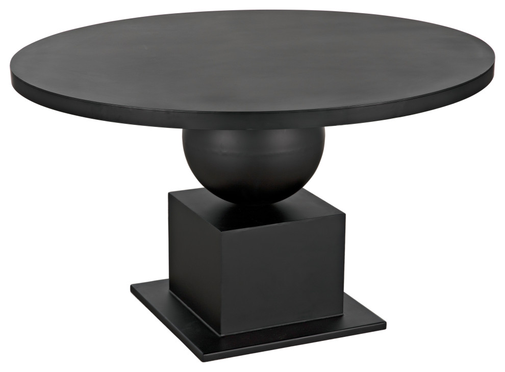 Emira Dining Table, Black Metal Transitional Dining Tables by