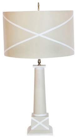 Worlds Away Tole Lamp W/ "X" Shade - Beige And White