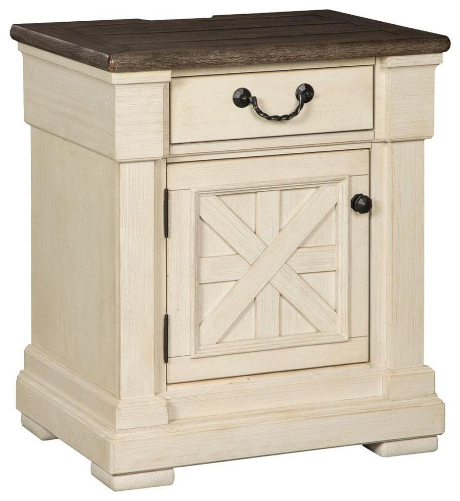 Bolanburg Antique White And Brown One Drawer Nightstand Farmhouse Nightstands And Bedside Tables By Ami Ventures Inc