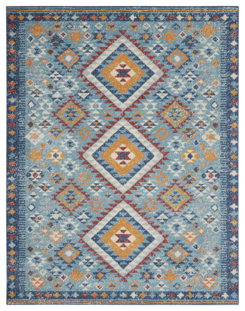 8' X 10' Blue And Orange Geometric Dhurrie Area Rug, 8'x10 ...
