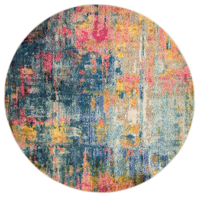 Nourison Home 5' Round Celestial Blue Multi-Color Colorful Area Rug, 5 ...