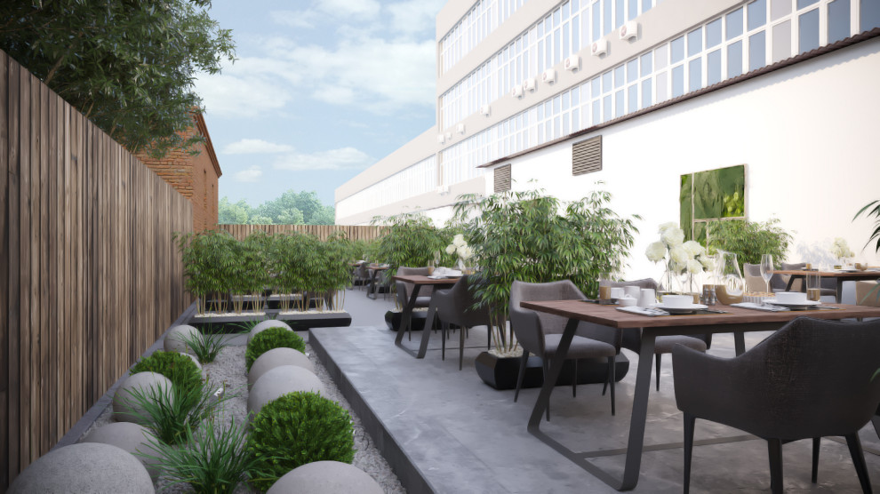 Благоустройство летней террасы бара.