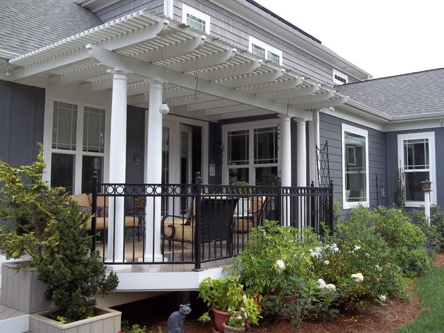 Greensboro Winston Salem Pergola with Black Metal Railing - Traditional ...