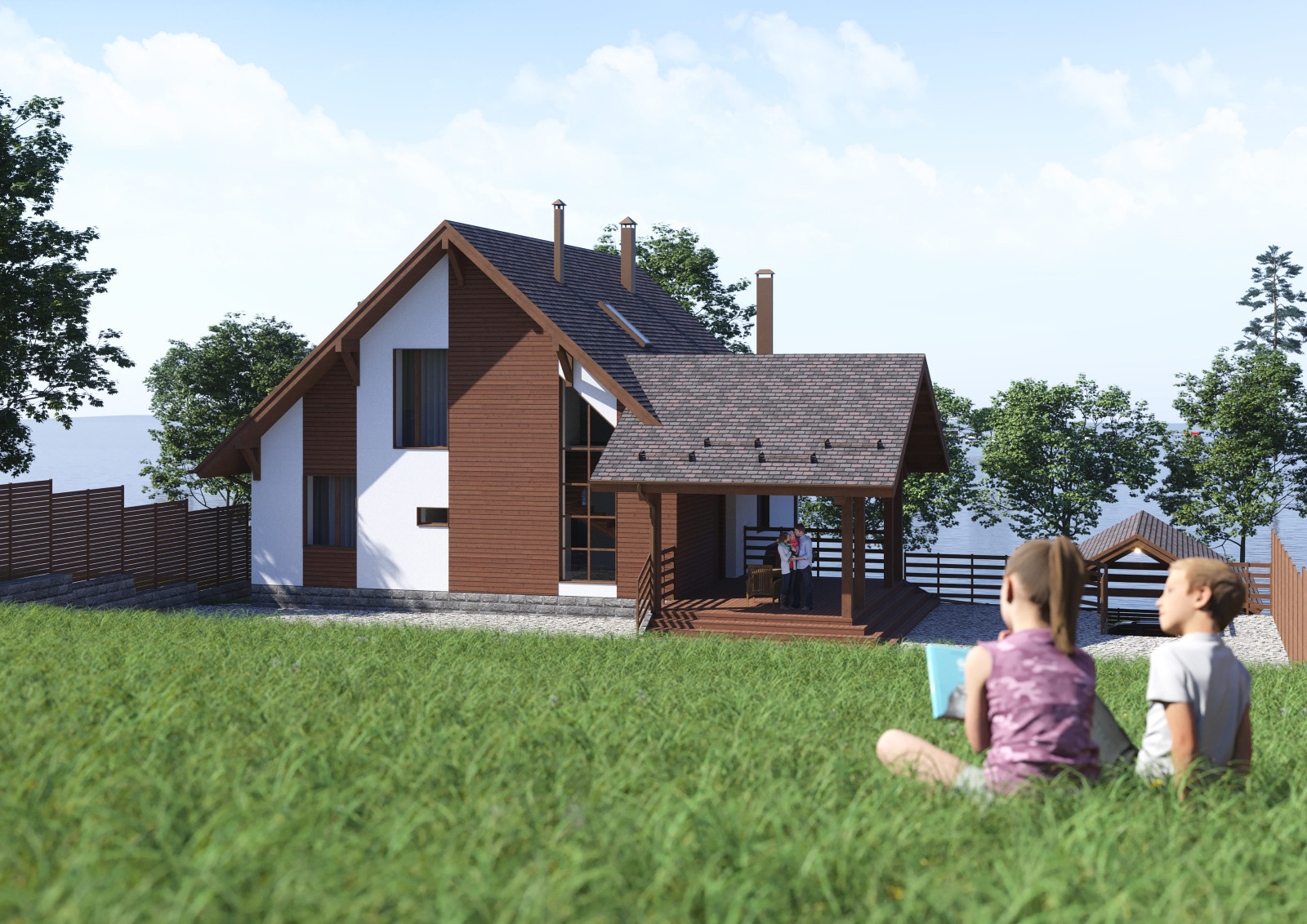 Проект 3-этажного 5-комнатного мансардного дома в стиле шале