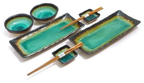 8 Piece Ocean Breeze Sushi And Bowl Set For 2 Asian Dinnerware Sets By My Sushi Set
