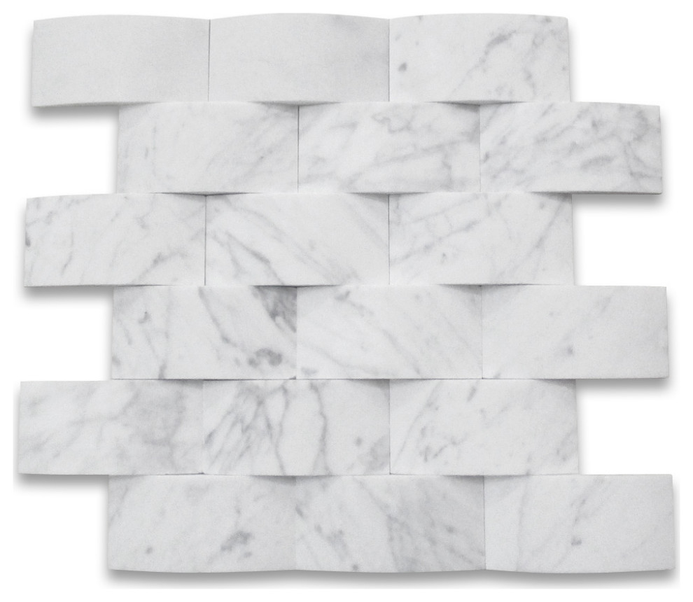 Carrara Marble 3D Cambered 2x4 Arched Mosaic Tile Honed Venato Carrera, 1 sheet
