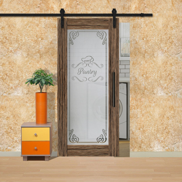 Pantry Barn Door with Glass Insert with 8 Different Private Frosted