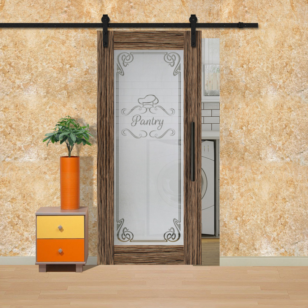 Pantry Barn Door with Glass Insert with 8 Different Private Frosted