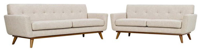 Modway Engage Modern Fabric 2-Piece Sofa Set with Loveseat in Beige